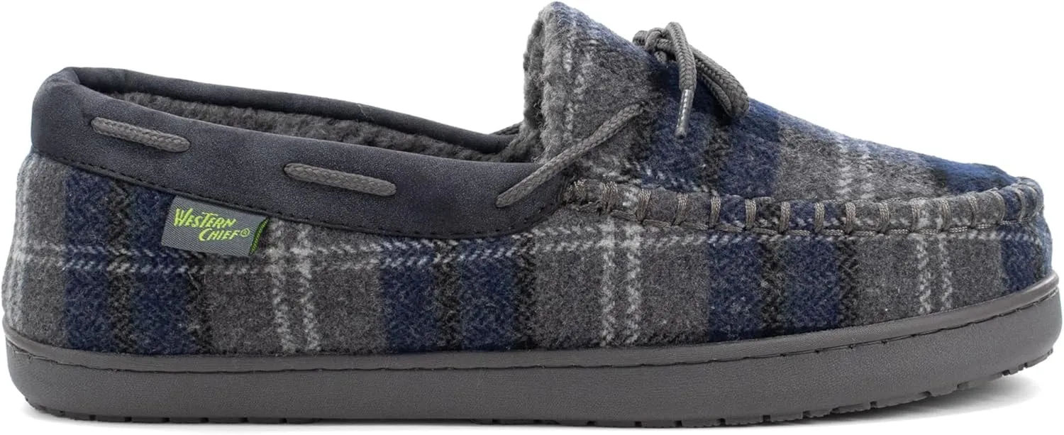 Western Chief Men's Moccasin Slippers - Warm Fleece House Shoes for Men, Indoor and Outdoor Slippers