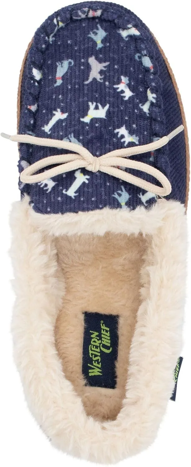 Western Chief Women's Elaine Slippers – Cozy Faux Fur Lining, Stylish Stitched Lace Detail for Indoor, Moccasin Slip-On Loafers Womens Shoes