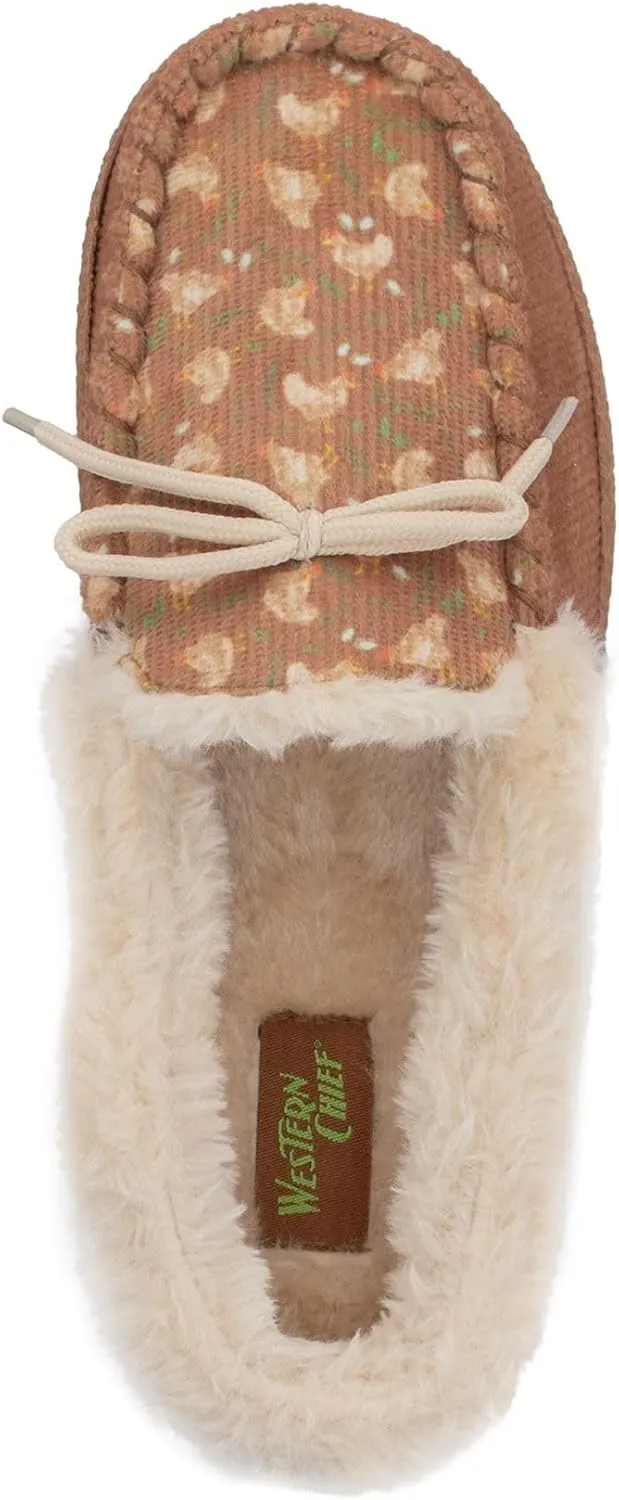 Western Chief Women's Elaine Slippers – Cozy Faux Fur Lining, Stylish Stitched Lace Detail for Indoor, Moccasin Slip-On Loafers Womens Shoes