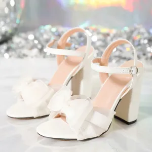 White Bowknot Sandals for Women