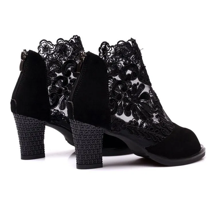Woman Sexy Flower Lace Hollow Peep toe Gladiator Sandals Plus