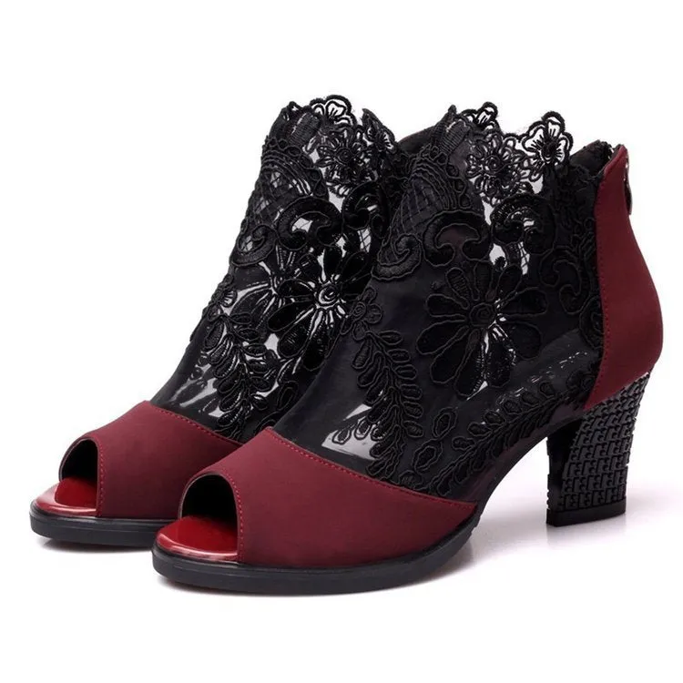 Woman Sexy Flower Lace Hollow Peep toe Gladiator Sandals Plus