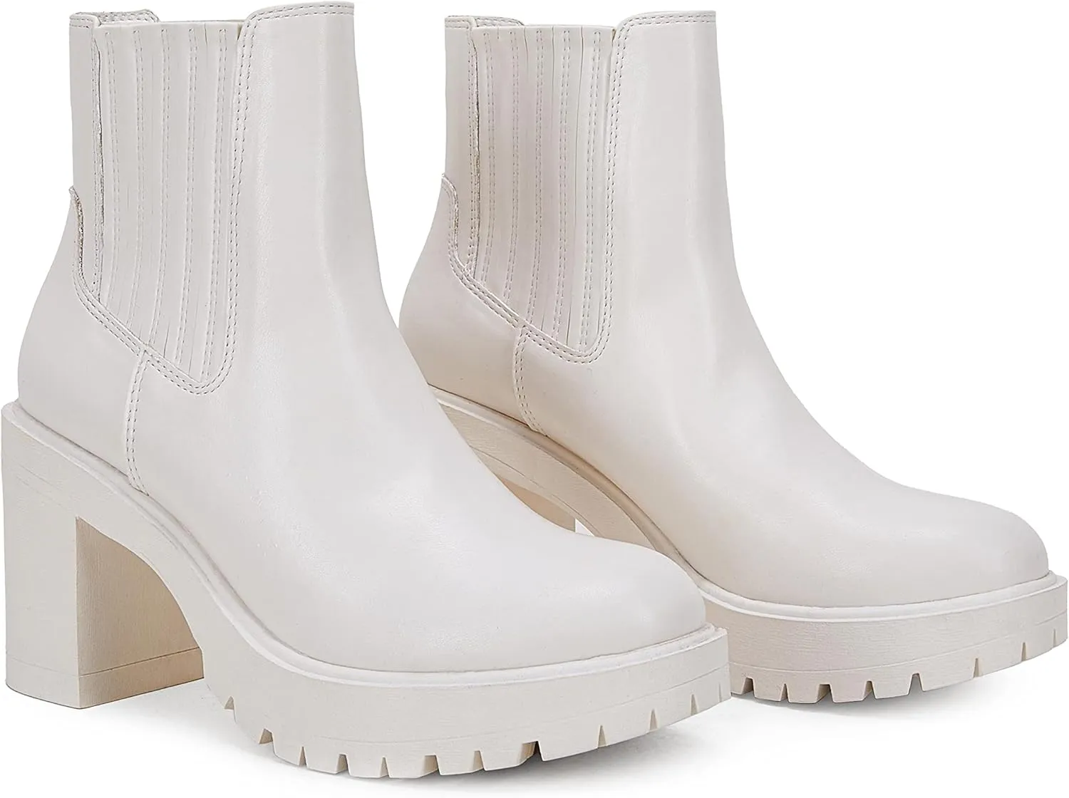 Womems Platform Lug Sole Ankle Boots Chunky Block Heel Seam Booties Combat Cozy Round Toe Chelsea Shoes