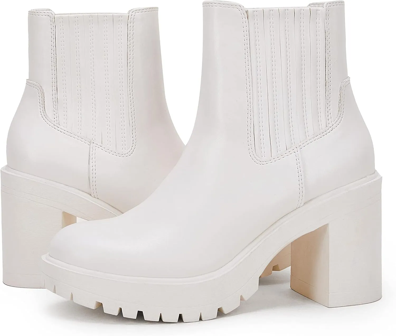 Womems Platform Lug Sole Ankle Boots Chunky Block Heel Seam Booties Combat Cozy Round Toe Chelsea Shoes