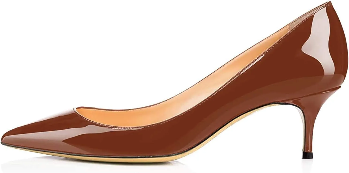 Women Fashion Pointed Toe Slip On Comfort Basic Kitten Heel Pumps Shoes