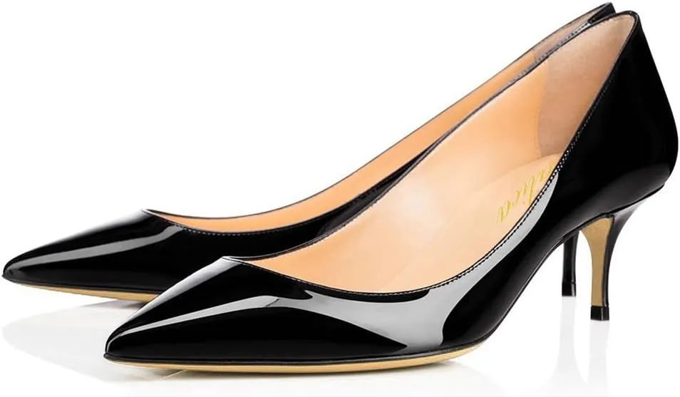 Women Fashion Pointed Toe Slip On Comfort Basic Kitten Heel Pumps Shoes