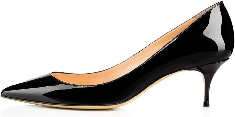 Women Fashion Pointed Toe Slip On Comfort Basic Kitten Heel Pumps Shoes
