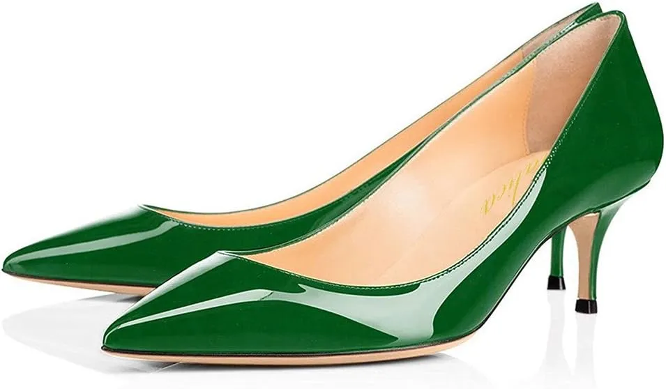 Women Fashion Pointed Toe Slip On Comfort Basic Kitten Heel Pumps Shoes