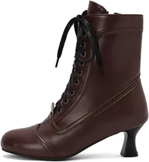 Womens Ankle Boots Victorian Boots Retro Mid Heel Lace Up Boots Western Witch Knight Boots Party Wedding Dress Boots
