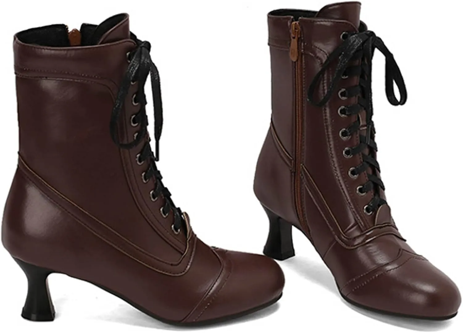 Womens Ankle Boots Victorian Boots Retro Mid Heel Lace Up Boots Western Witch Knight Boots Party Wedding Dress Boots