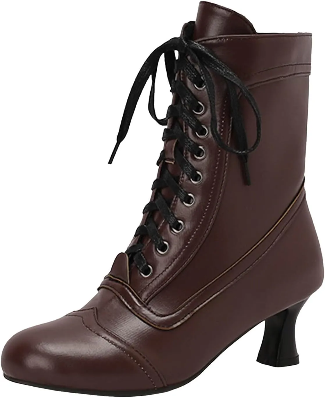 Womens Ankle Boots Victorian Boots Retro Mid Heel Lace Up Boots Western Witch Knight Boots Party Wedding Dress Boots