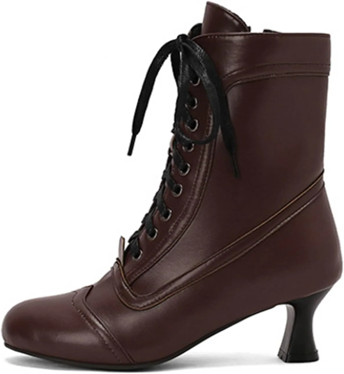 Womens Ankle Boots Victorian Boots Retro Mid Heel Lace Up Boots Western Witch Knight Boots Party Wedding Dress Boots