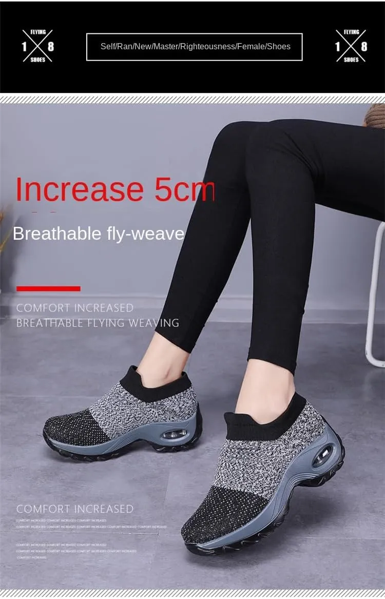 Women's Breathable Knit Sneakers - Comfortable Low Top Slip on Shoes with Air Cushion Support