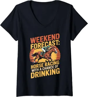Womens Chance Of Drinking Horse Rider Racing Track Race Horse Derby V-Neck T-Shirt
