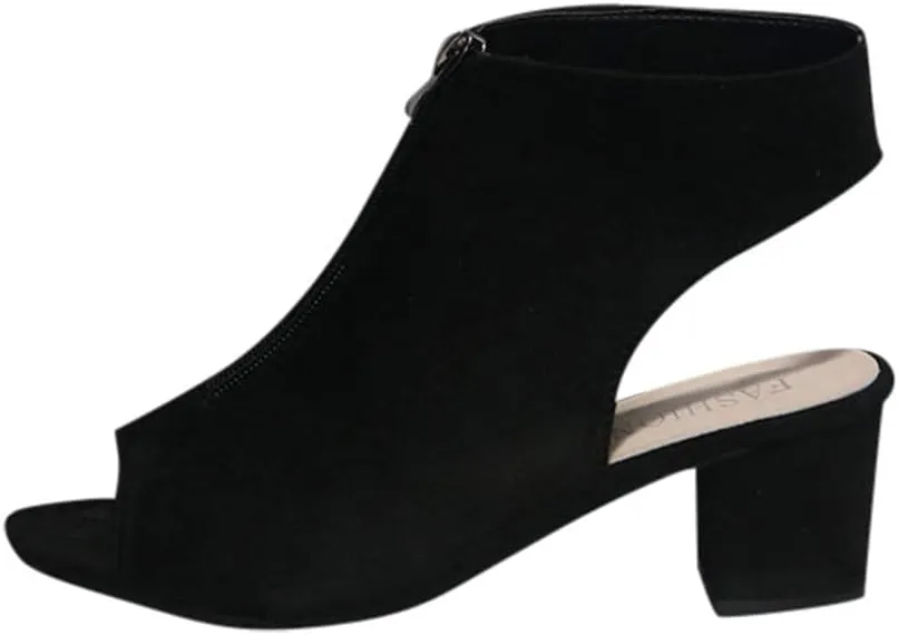 Women's Chunky Heel Peep Toe Boots Ladies Fashion Slingback Sandals Low Heeled Block Booties Summer Suede Sandals Shoes