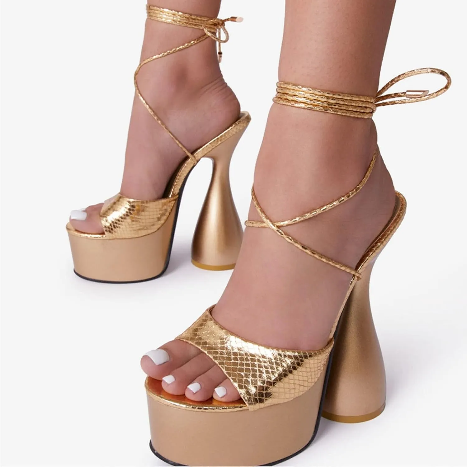 Women's Chunky Platform Heels Lace-Up Gladiator High Heel Sandals