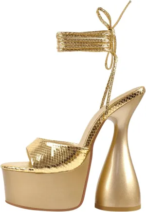 Women's Chunky Platform Heels Lace-Up Gladiator High Heel Sandals