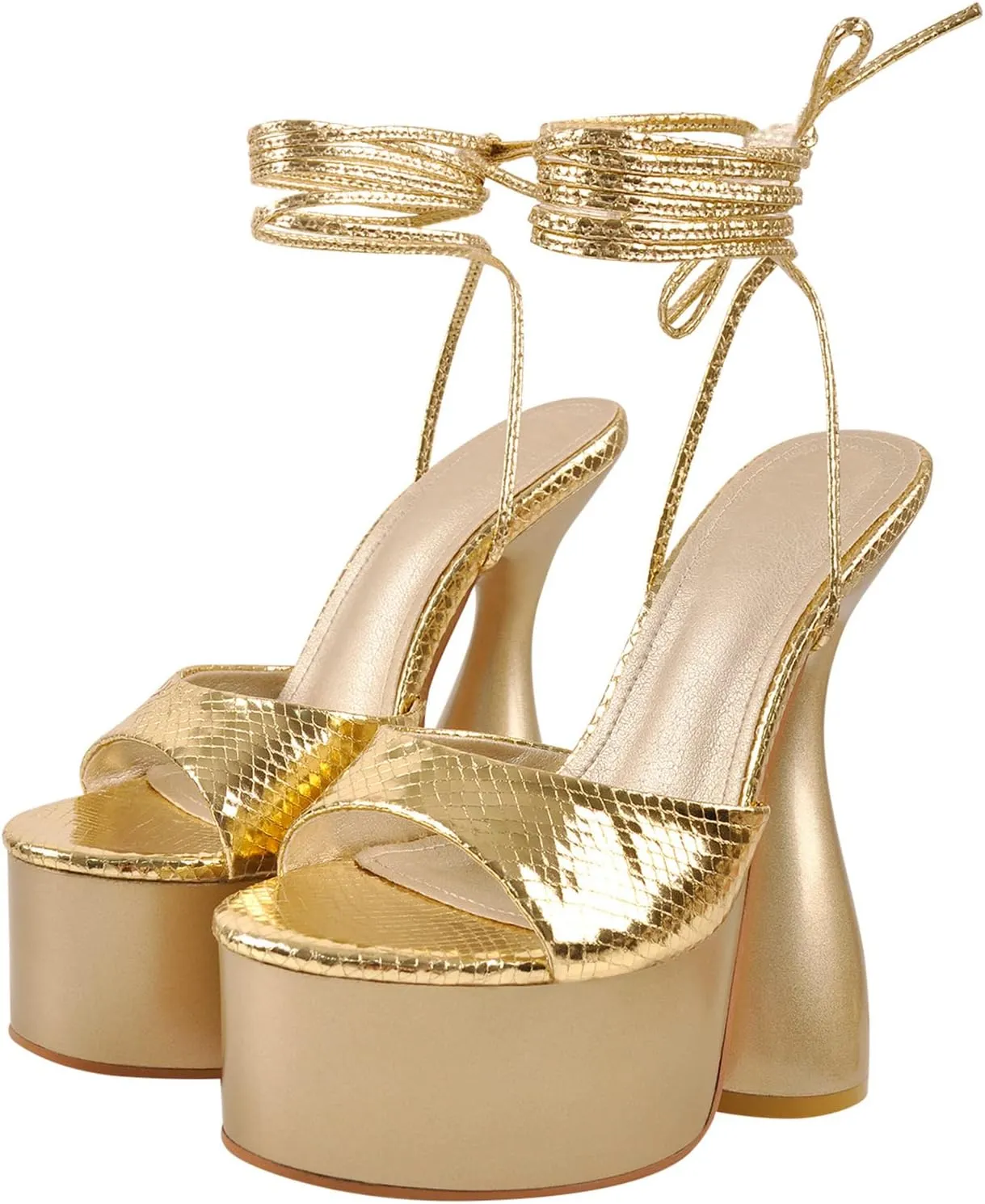 Women's Chunky Platform Heels Lace-Up Gladiator High Heel Sandals
