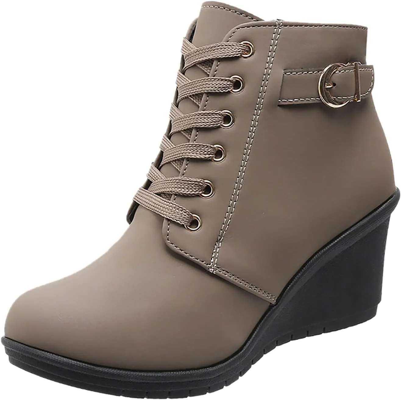 Womens Clasical Ankle Booties Lace-Up Zipper Breathable Lining Flat Ankle Combat Boots Crown Vintage Boots Shoes