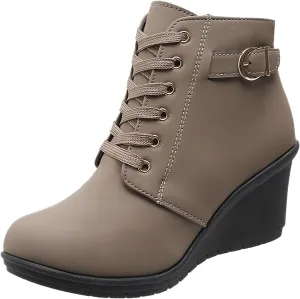 Womens Clasical Ankle Booties Lace-Up Zipper Breathable Lining Flat Ankle Combat Boots Crown Vintage Boots Shoes