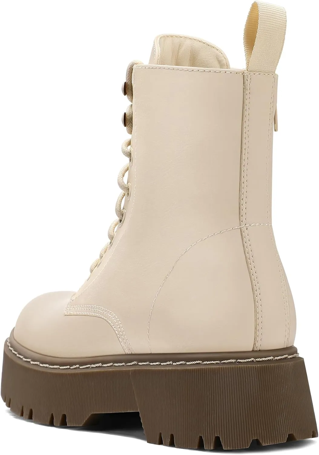 Women's Combat Ankle Boots Lace up Platform Lug Sole Chunky Low Heel Booties with Side Zipper