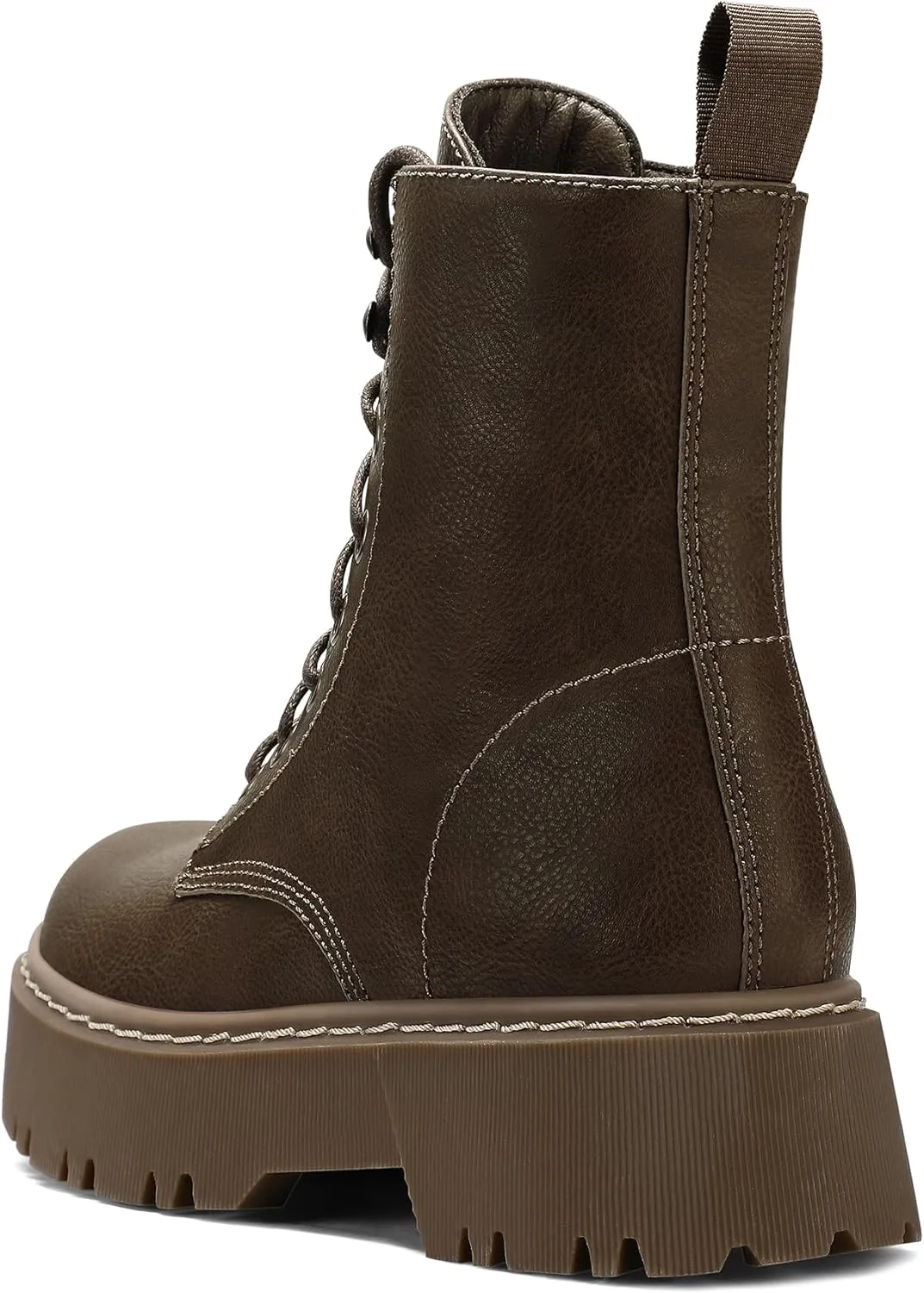 Women's Combat Ankle Boots Lace up Platform Lug Sole Chunky Low Heel Booties with Side Zipper