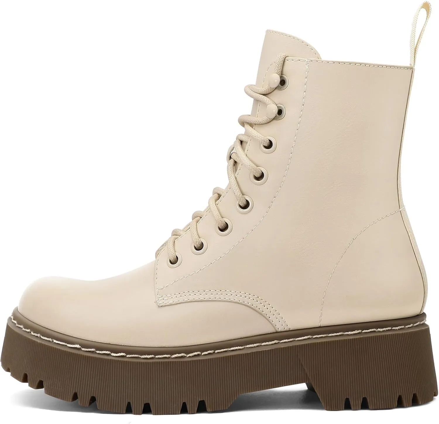 Women's Combat Ankle Boots Lace up Platform Lug Sole Chunky Low Heel Booties with Side Zipper