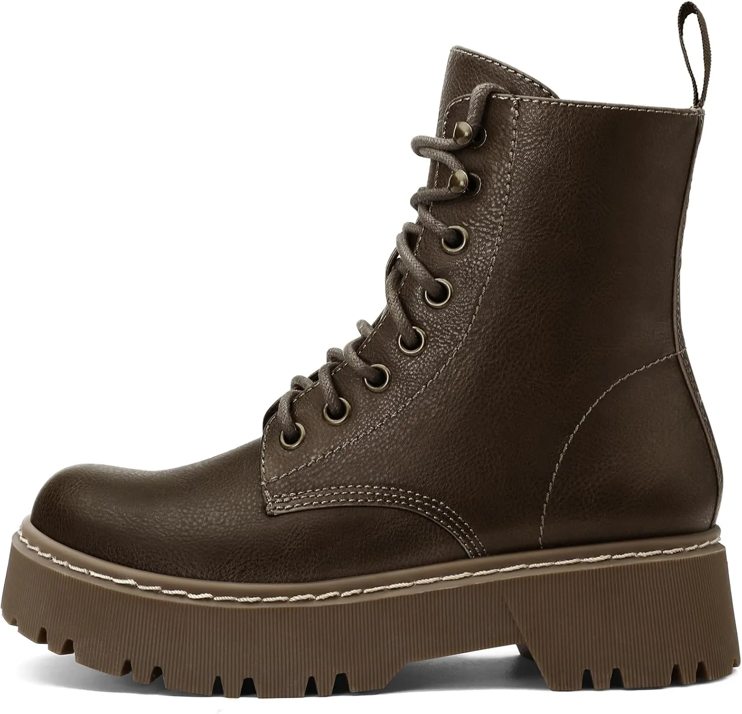 Women's Combat Ankle Boots Lace up Platform Lug Sole Chunky Low Heel Booties with Side Zipper
