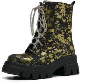 Women's Combat Boot Zebra Platform Ankle Adjustable Lace-Up Vamp Inside Zipper Fashion Party Boots