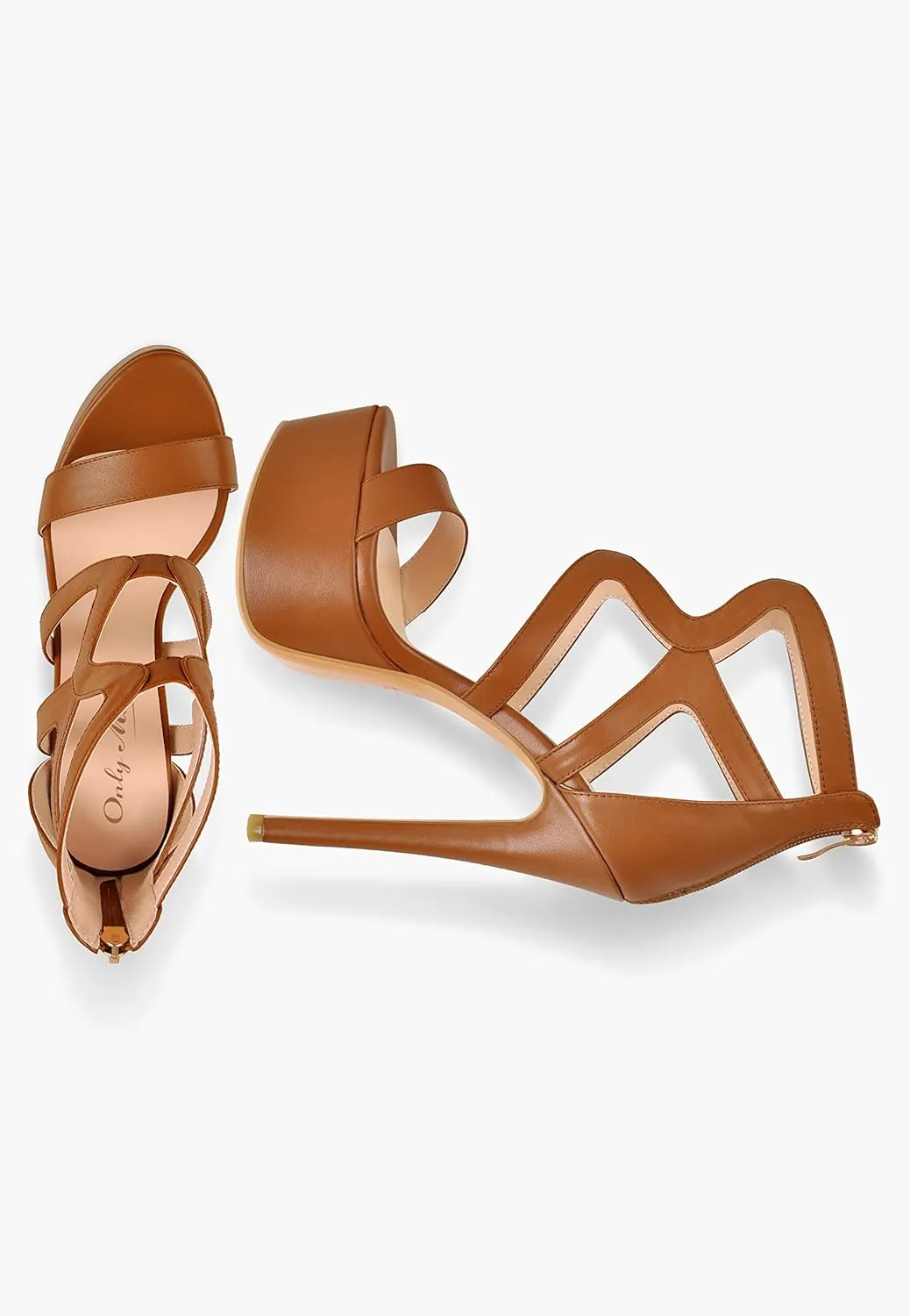 Women's Crisscross Platform Gladiator Peep Open Toe Ankle Starp Cut Out Stilettos High Heels Sandals with Zipper