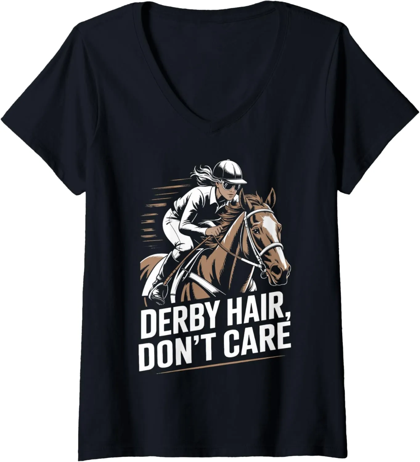 Womens Derby Hair Horse Rider Racing Track Race Horse Derby V-Neck T-Shirt