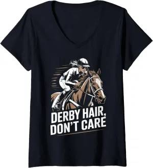 Womens Derby Hair Horse Rider Racing Track Race Horse Derby V-Neck T-Shirt