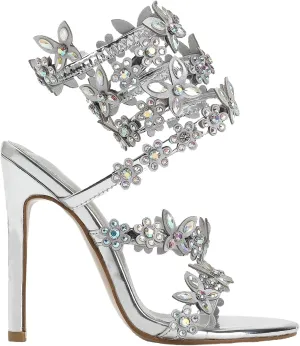 Women's Diamante High Heels Sparkly Spiral Strap Heeled Sandals
