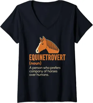 Womens Equinetrovert Horse Lover Equestrian Horseback Rider Women V-Neck T-Shirt