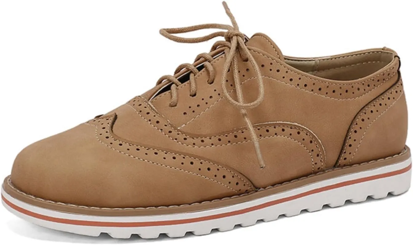 Women's Flats Lace-Up Oxfords Shoes Round Toe Low Platform Wingtip Brogues Classic Comfortable Derby Saddle Pumps