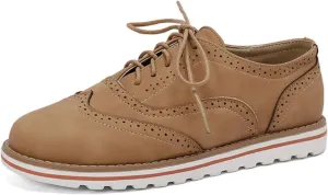 Women's Flats Lace-Up Oxfords Shoes Round Toe Low Platform Wingtip Brogues Classic Comfortable Derby Saddle Pumps