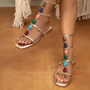 Women's Gladiator Sandals with Decorated Straps