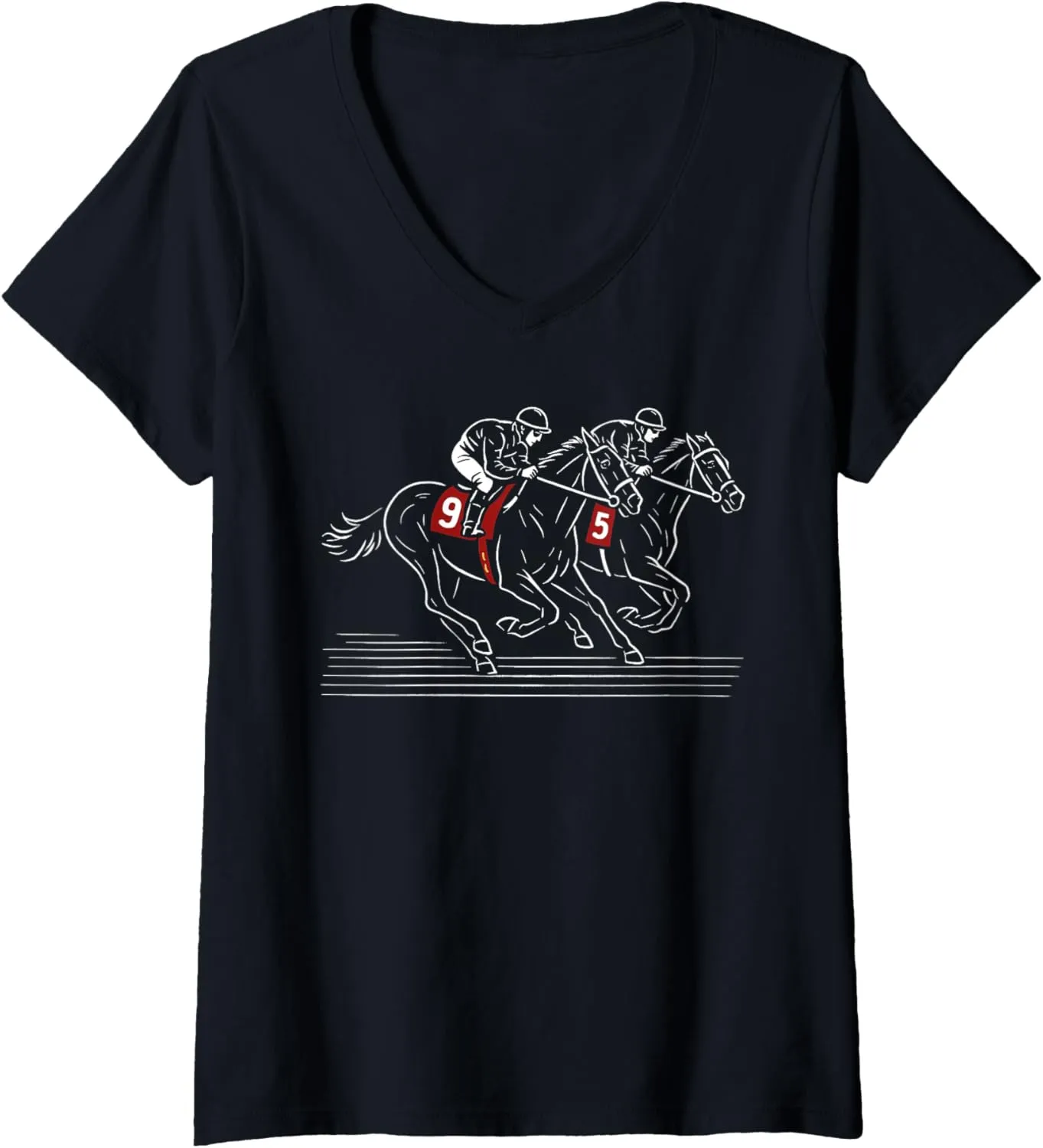 Womens Horse Racing Horse Rider Equestrian Derby Horse Lover Retro V-Neck T-Shirt