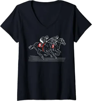 Womens Horse Racing Horse Rider Equestrian Derby Horse Lover Retro V-Neck T-Shirt