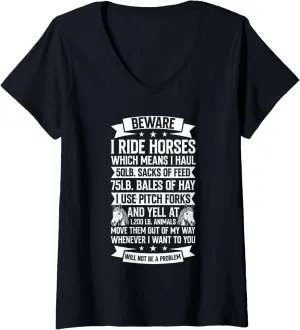 Womens Horse Rider Equestrian Horse Racing Derby Horse Lover V-Neck T-Shirt