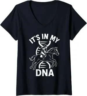 Womens it's In My DNA Horse Girl Equestrian Rider Horse Racing V-Neck T-Shirt