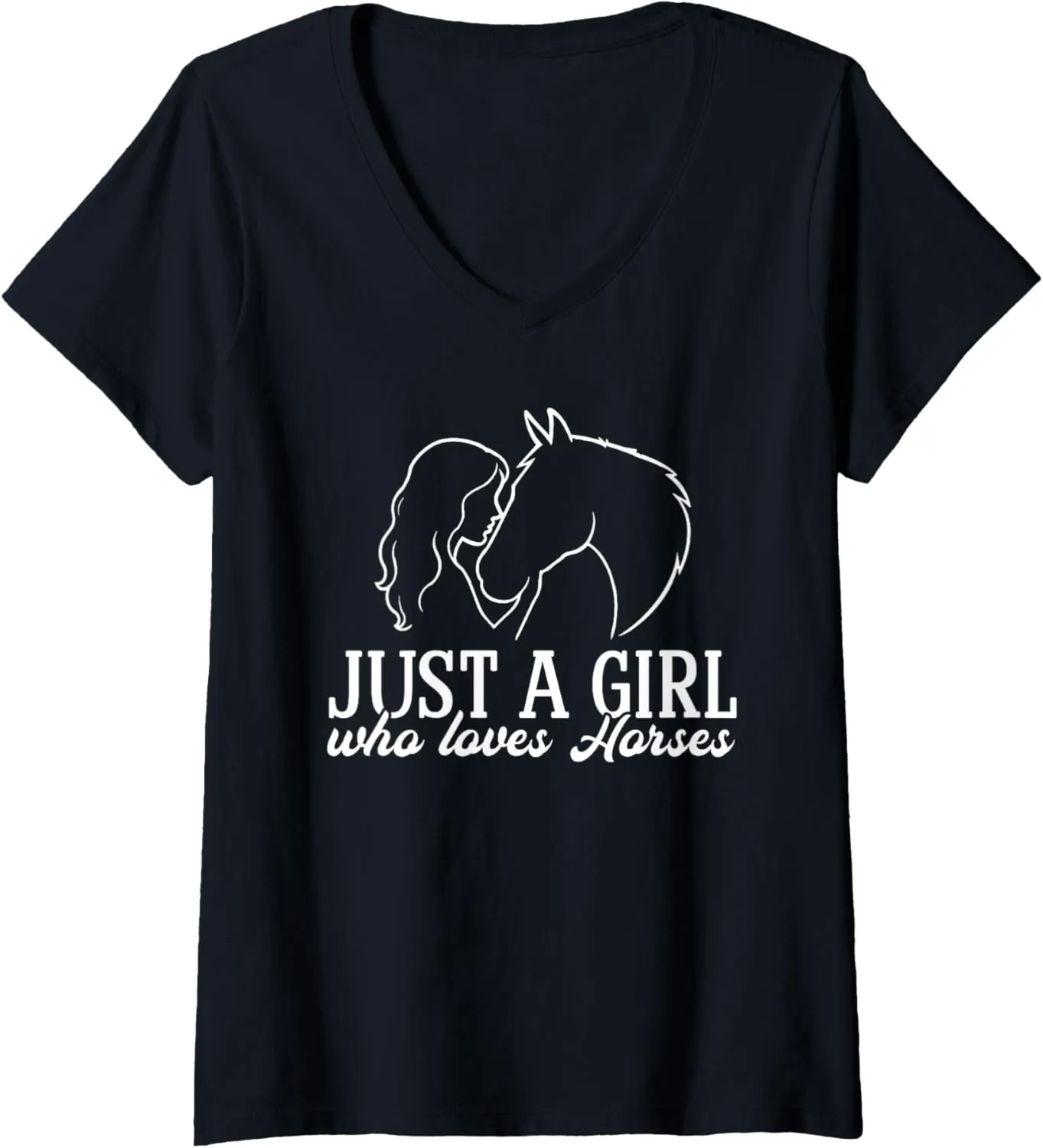 Womens Just A Girl Who Loves Horses Horse Lover Horseback Rider V-Neck T-Shirt