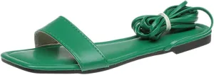 Women's Lace-Up Flats Gladiator Sandal with Square Toe Stylish Casual Footwear Comfortable Summer Strappy Sandals