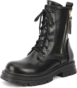 Women's Lace up Goth Combat Boots, Punk Low Chunky Heel Ankle Boots, Gothic Platform Booties
