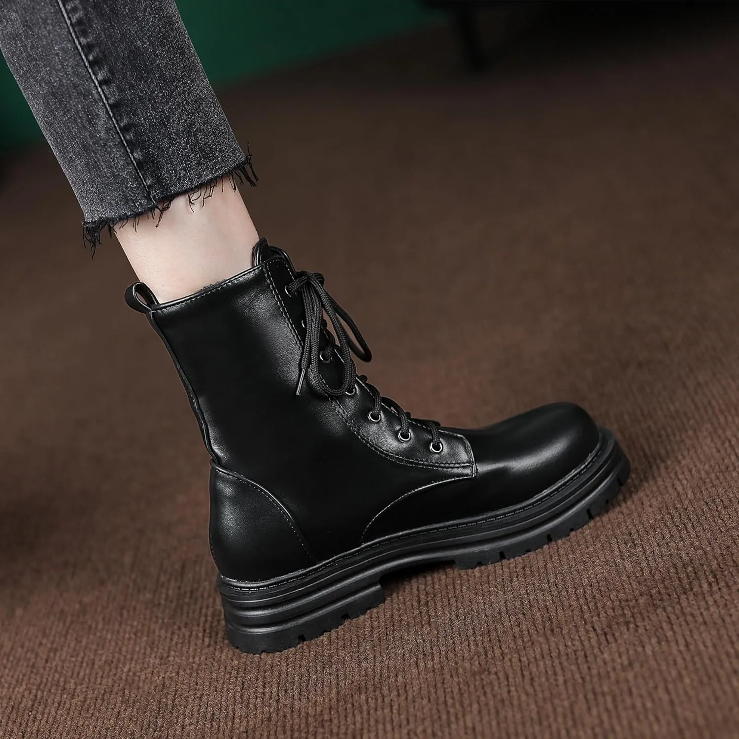 Women's Lace up Goth Combat Boots, Punk Low Chunky Heel Ankle Boots, Gothic Platform Booties