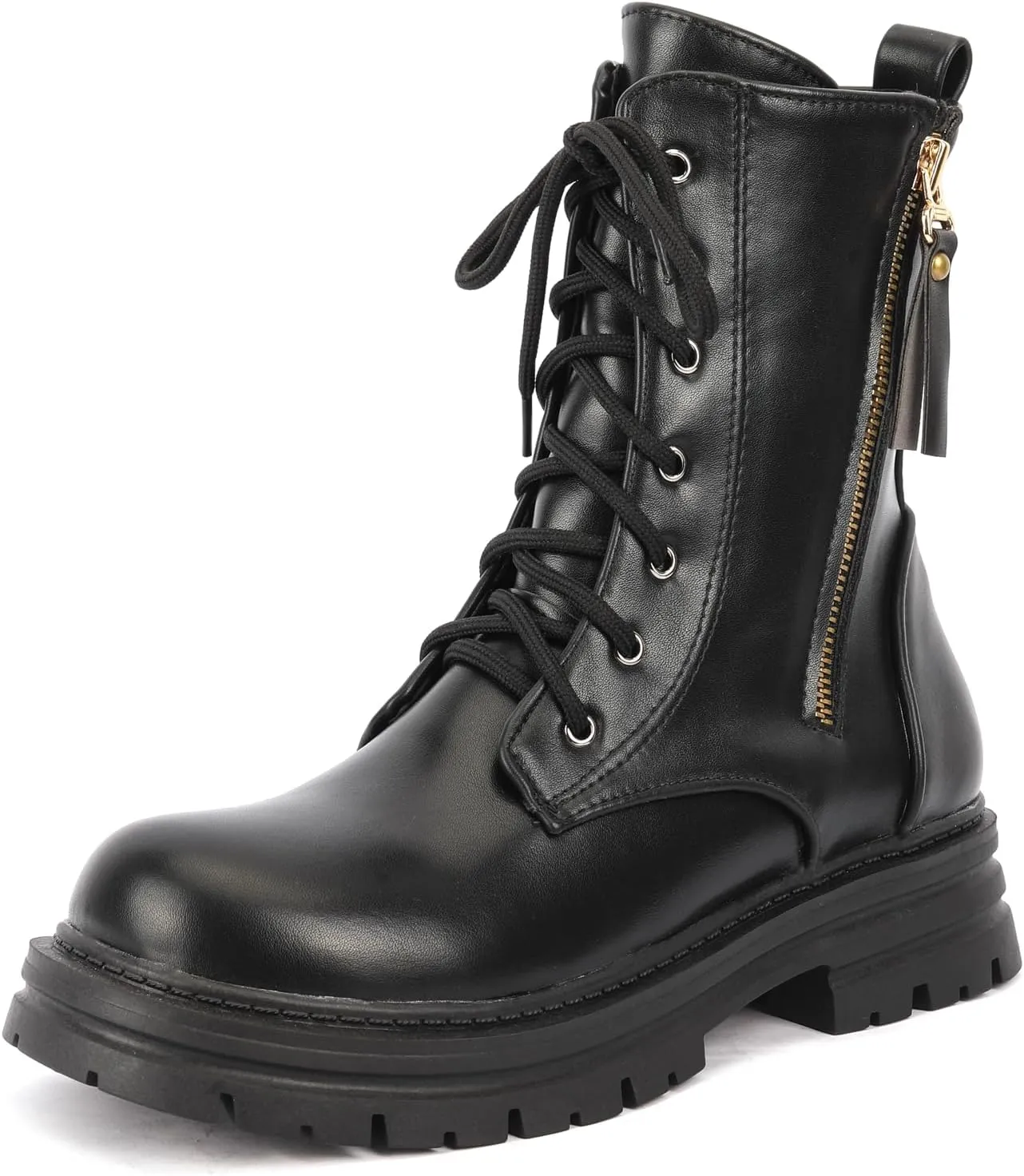 Women's Lace up Goth Combat Boots, Punk Low Chunky Heel Ankle Boots, Gothic Platform Booties