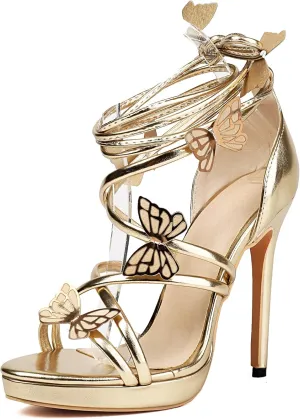 Women's Lace Up Heels Stiletto High Heels Strappy Bow Sandals