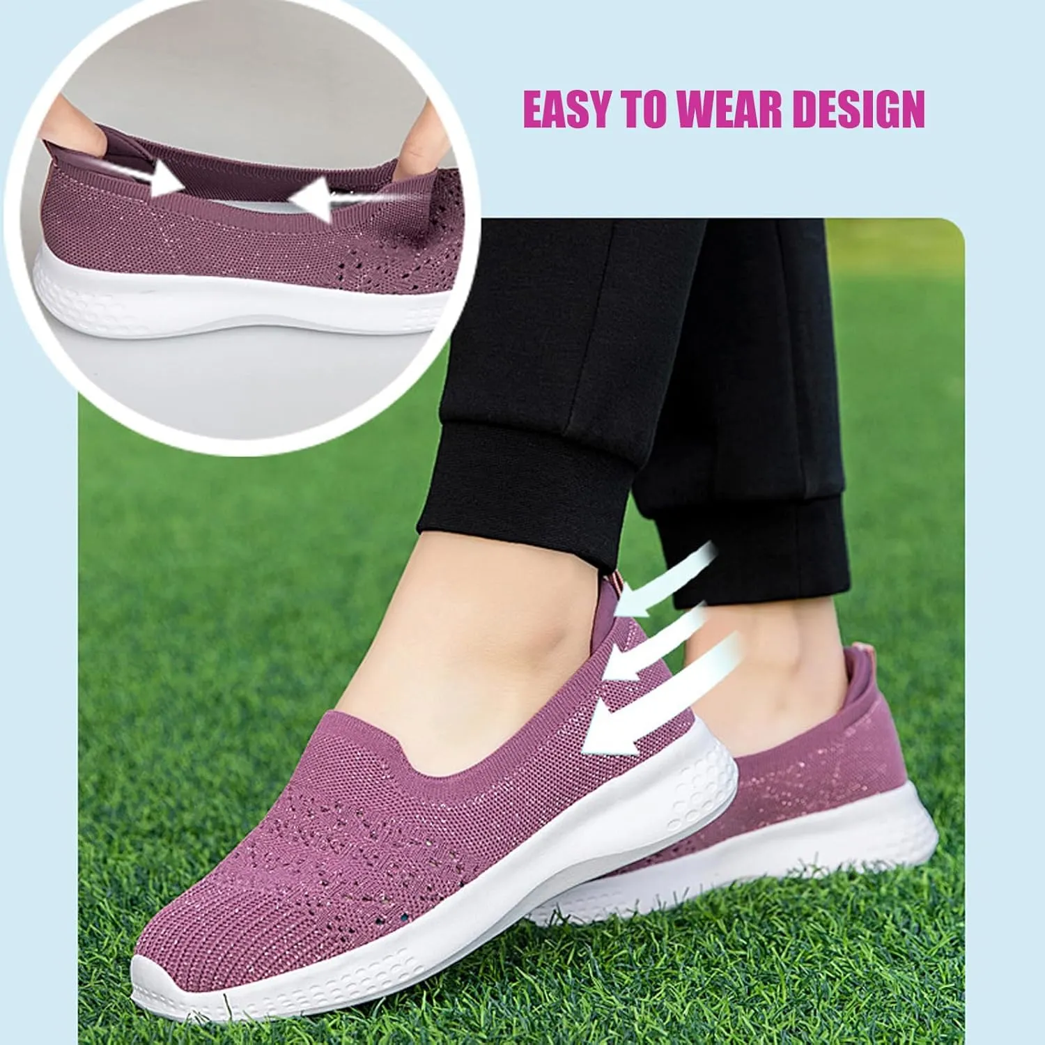 Women's Lightweight Fashion Mesh Loafers Solid Color Breathable Casual Walking Shoe Slip-on Soft Sole Comfortable Non-Slip Hiking Work Shoes