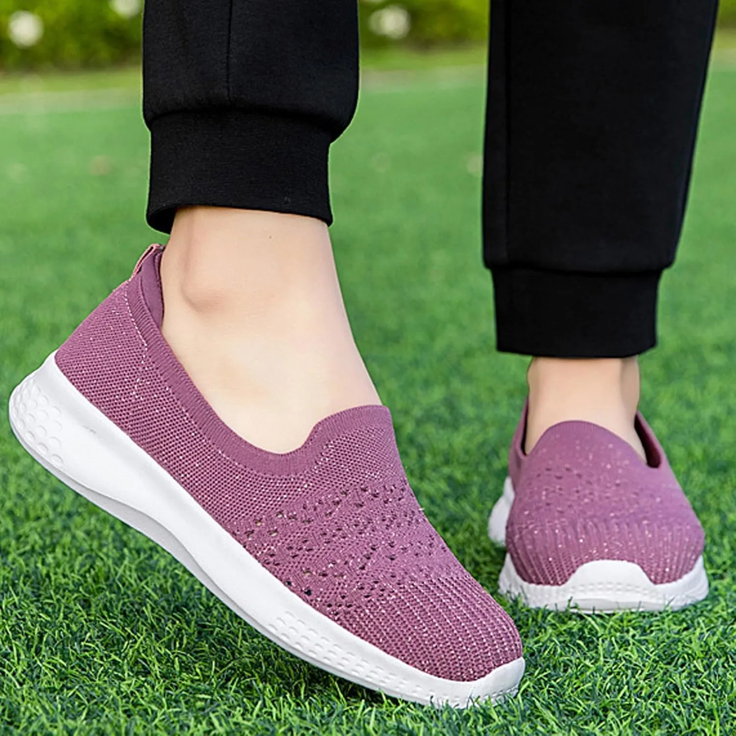 Women's Lightweight Fashion Mesh Loafers Solid Color Breathable Casual Walking Shoe Slip-on Soft Sole Comfortable Non-Slip Hiking Work Shoes