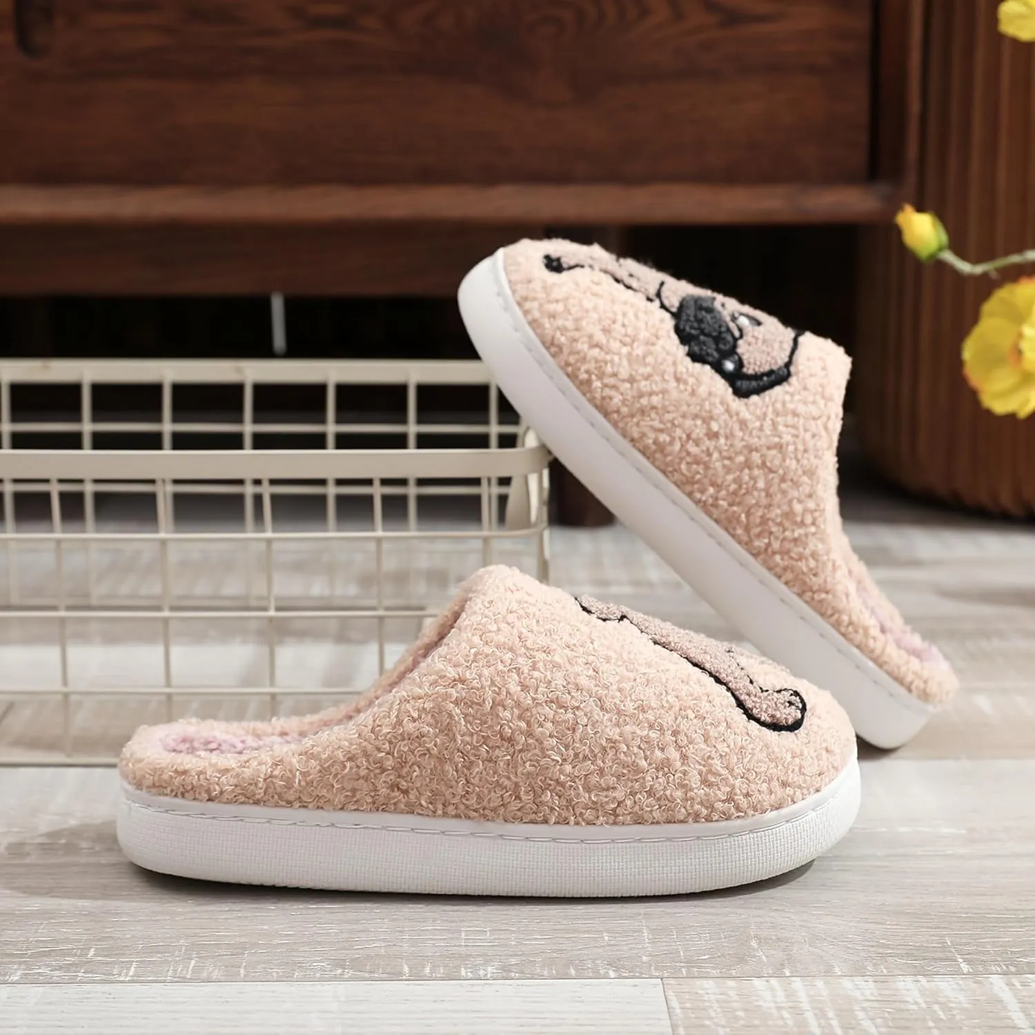 Women's Men's Fuzzy Memory Foam Slippers Fluffy Warm Comfort Light Weight Indoor Outdoor House Couple Shoes